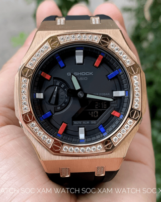 ga-2100 custom pepsi diamond rose gold